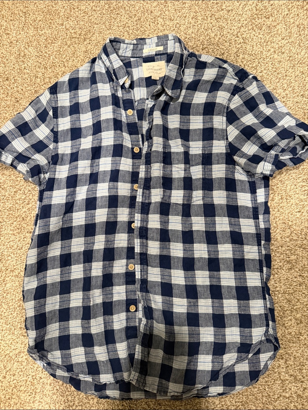 Lucky Brand Men's Short-Sleeve Navy & White Check Button-Down Shirt